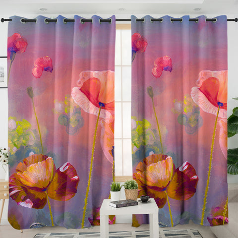 Image of Watercolor Flowers Peach Pink Theme SWKL5241 - 2 Panel Curtains