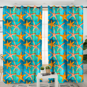 Multi Watercolor Starfish SWKL5243 - 2 Panel Curtains