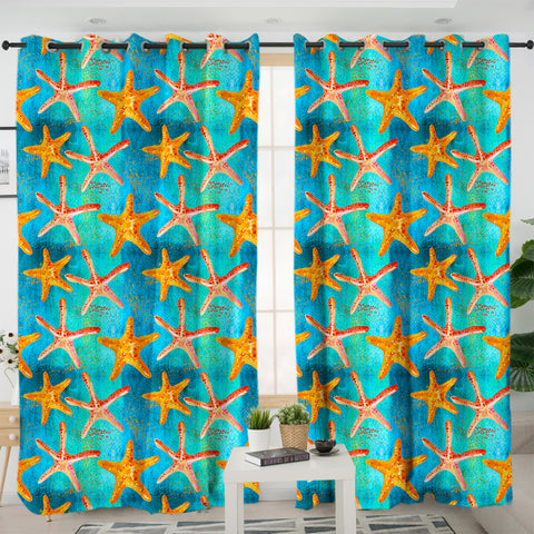 Image of Multi Watercolor Starfish SWKL5243 - 2 Panel Curtains