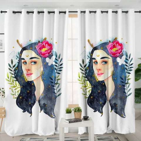 Image of Lady Night Flower Illustratio SWKL5247 - 2 Panel Curtains