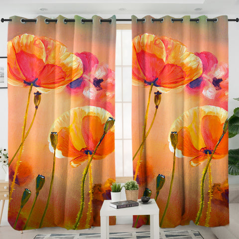 Image of Watercolor Orange Flowers SWKL5249 - 2 Panel Curtains
