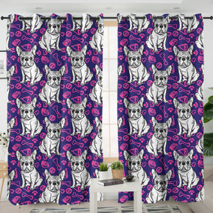 Multi Little Pug Cute Food Sketch Purple Theme SWKL5252 - 2 Panel Curtains