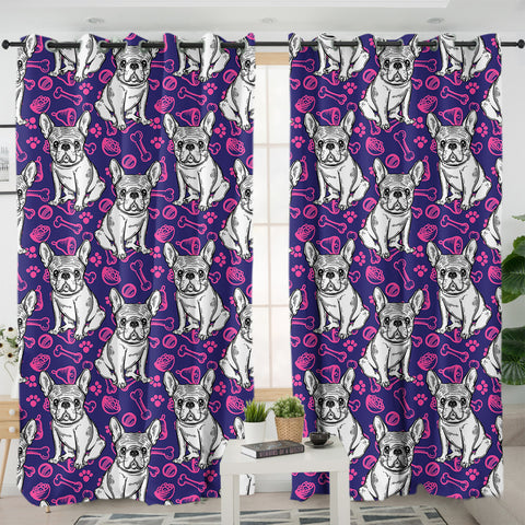 Image of Multi Little Pug Cute Food Sketch Purple Theme SWKL5252 - 2 Panel Curtains