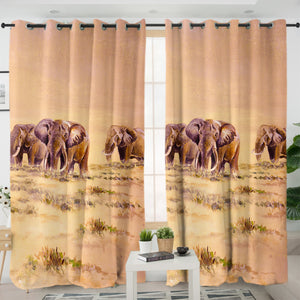 Watercolor Elephants In Desert SWKL5253 - 2 Panel Curtains