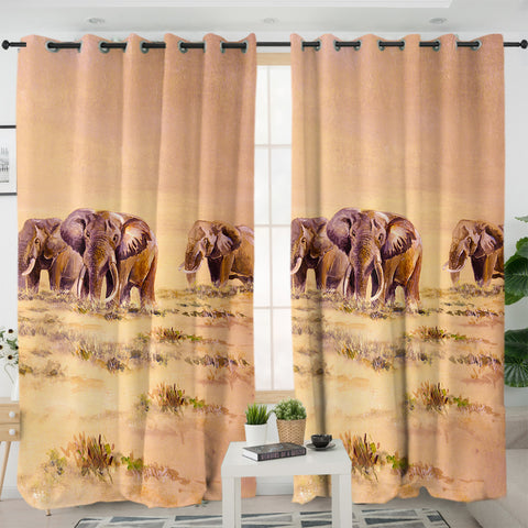 Image of Watercolor Elephants In Desert SWKL5253 - 2 Panel Curtains