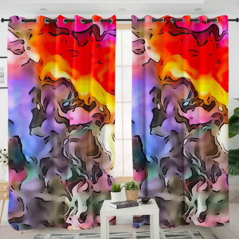 Image of Colorful Waves Watercolor SWKL5259 - 2 Panel Curtains