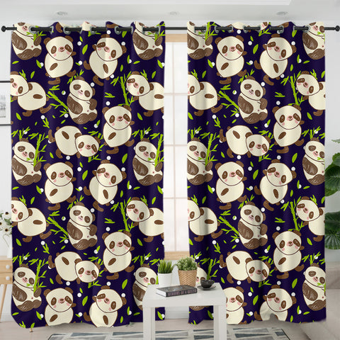 Image of Multi Cute Panda Eating SWKL5260 - 2 Panel Curtains