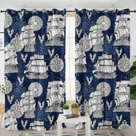 Image of Vintage Pirate Ship & Eagles SWKL5261 - 2 Panel Curtains