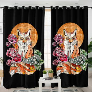 Watercolor Floral Fox Illustration SWKL5266 - 2 Panel Curtains