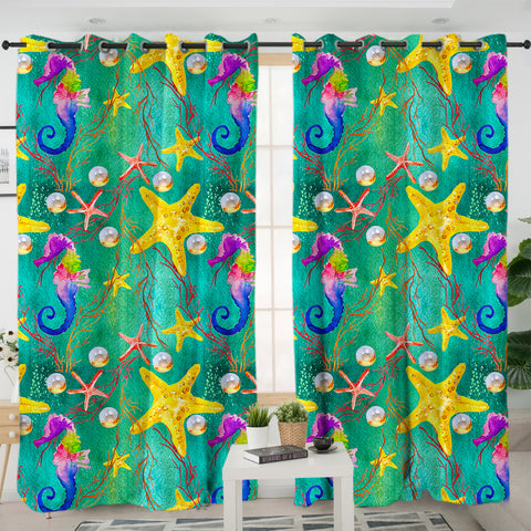 Image of Multi Seahorses & Starfishes SWKL5328 - 2 Panel Curtains