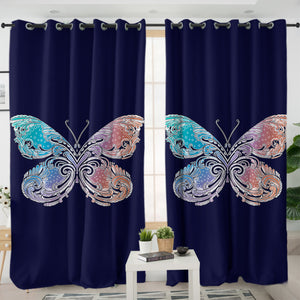 2-Tone Gradient Blue Red Butterfly Navy Theme SWKL5329 - 2 Panel Curtains