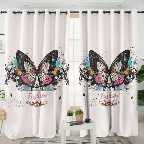 Image of Fashion Butterfly White Theme SWKL5330 - 2 Panel Curtains
