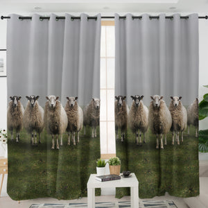 Five Standing Sheeps Dark Theme SWKL5332 - 2 Panel Curtains