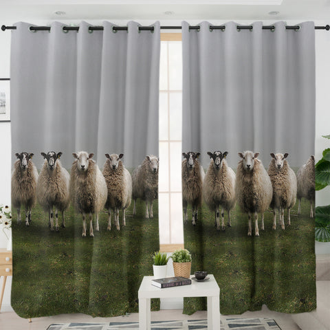 Image of Five Standing Sheeps Dark Theme SWKL5332 - 2 Panel Curtains