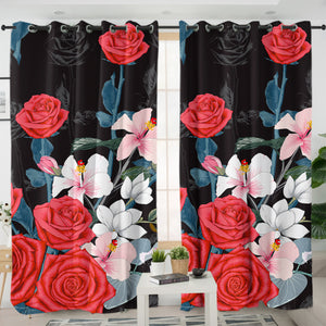 Roses Black Shadow Theme SWKL5336 - 2 Panel Curtains