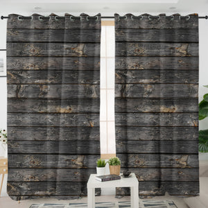 Dark Grey Desstressed Wood Pattern SWKL5339 - 2 Panel Curtains