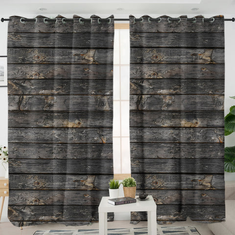 Image of Dark Grey Desstressed Wood Pattern SWKL5339 - 2 Panel Curtains