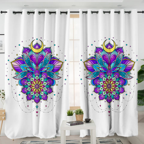 Image of Half Moon Purple Mandala Illustration SWKL5340 - 2 Panel Curtains