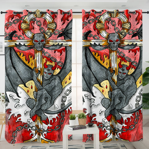 Image of Evil Cross Dark Theme Color Pencil Sketch SWKL5344 - 2 Panel Curtains