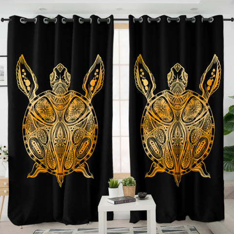 Golden Aztec Pattern Turtle SWKL5348 - 2 Panel Curtains