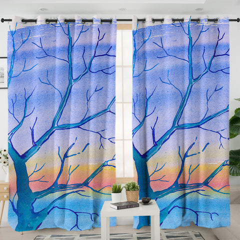 Image of Watercolor Big Tree & Rainbow Blue Theme SWKL5351 - 2 Panel Curtains
