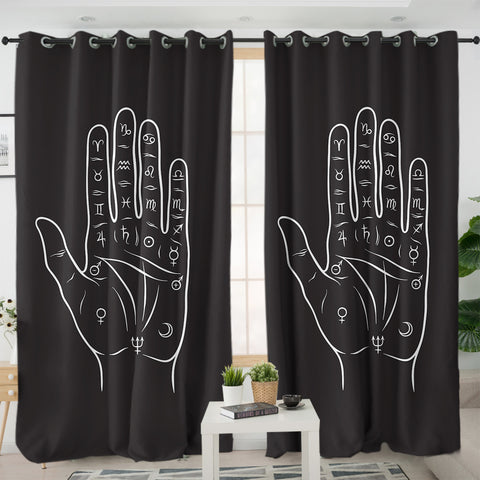Image of Zodiac Sign On Hand Black Theme SWKL5357 - 2 Panel Curtains