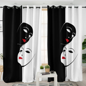 B&W Face Masks Red Lips SWKL5447 - 2 Panel Curtains