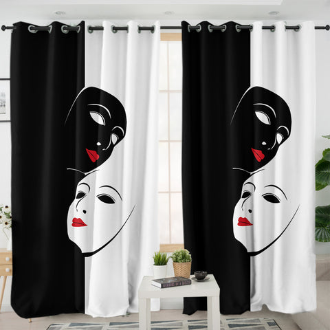 Image of B&W Face Masks Red Lips SWKL5447 - 2 Panel Curtains