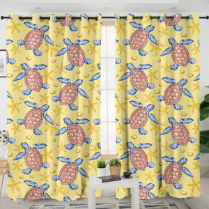 Multi Ocean Turtles Yellow Theme SWKL5449 - 2 Panel Curtains