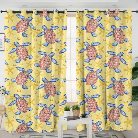 Image of Multi Ocean Turtles Yellow Theme SWKL5449 - 2 Panel Curtains