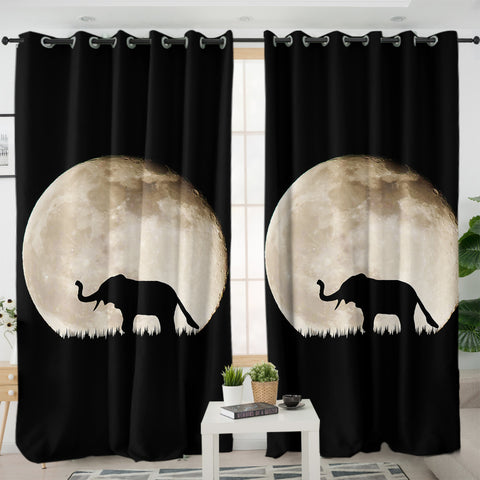 Elephant Under The MoonLight SWKL5451 - 2 Panel Curtains
