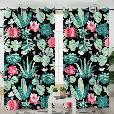 Image of Cute Cactus Flowers SWKL5458 - 2 Panel Curtains