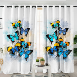Blue Tint Butterflies SWKL5461 - 2 Panel Curtains