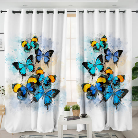 Image of Blue Tint Butterflies SWKL5461 - 2 Panel Curtains