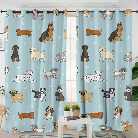 Image of Cute Dogs Drawing SWKL5464 - 2 Panel Curtains