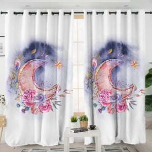 Watercolor Flowers And Moon SWKL5465 - 2 Panel Curtains