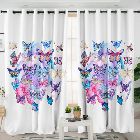 Image of Pink & Purple Butterflies SWKL5466 - 2 Panel Curtains