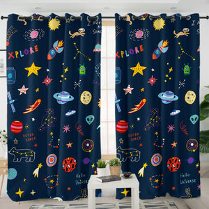 Cute Colorful Tiny Universe Draw SWKL5467 - 2 Panel Curtains