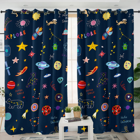 Image of Cute Colorful Tiny Universe Draw SWKL5467 - 2 Panel Curtains