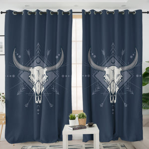 Buffalo Head Navy Theme SWKL5471 - 2 Panel Curtains