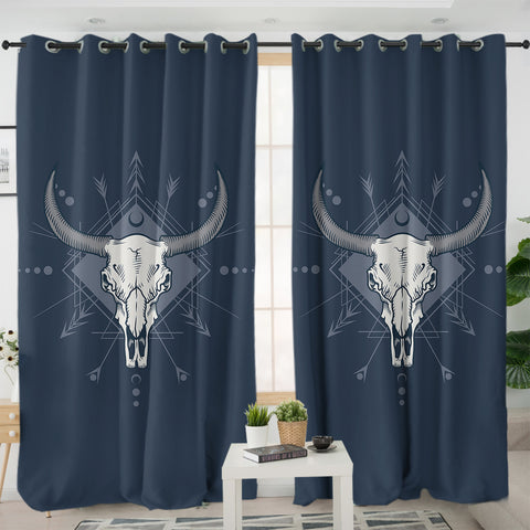 Image of Buffalo Head Navy Theme SWKL5471 - 2 Panel Curtains