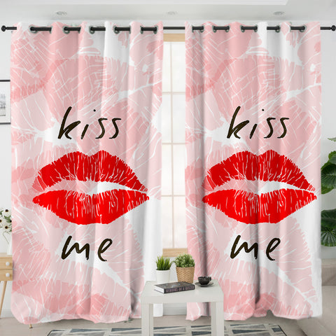 Image of Kiss Me Red Lips Pink Theme SWKL5476 - 2 Panel Curtains