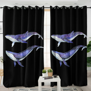 Double Galaxy Big Whales Black Theme SWKL5477 - 2 Panel Curtains