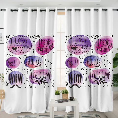 Image of I Love You Galaxy Splatter White Theme SWKL5480 - 2 Panel Curtains