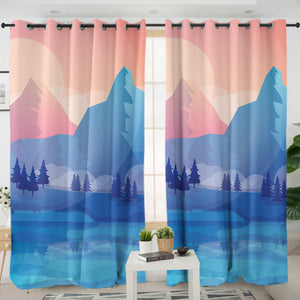 Pastel Colorful Landscape Illustration SWKL5481 - 2 Panel Curtains
