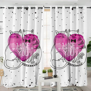 I Love You - Black Line Cats Couple SWKL5482 - 2 Panel Curtains