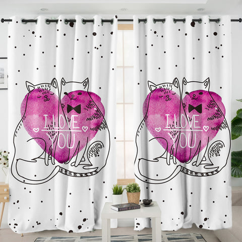 Image of I Love You - Black Line Cats Couple SWKL5482 - 2 Panel Curtains