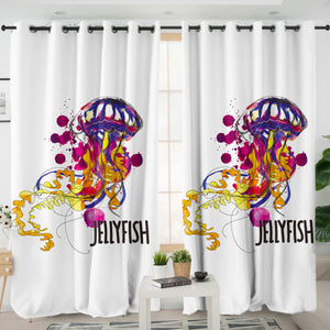 Dark Purple Watercolor Brush Jellyfish SWKL5483 - 2 Panel Curtains