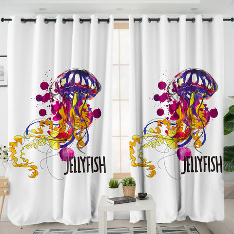 Image of Dark Purple Watercolor Brush Jellyfish SWKL5483 - 2 Panel Curtains