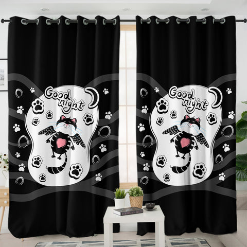 Image of Good Night Lovely Cat Black Theme SWKL5484 - 2 Panel Curtains